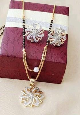 Gold Beaded Gold Plated Mangalsutra With Earrings