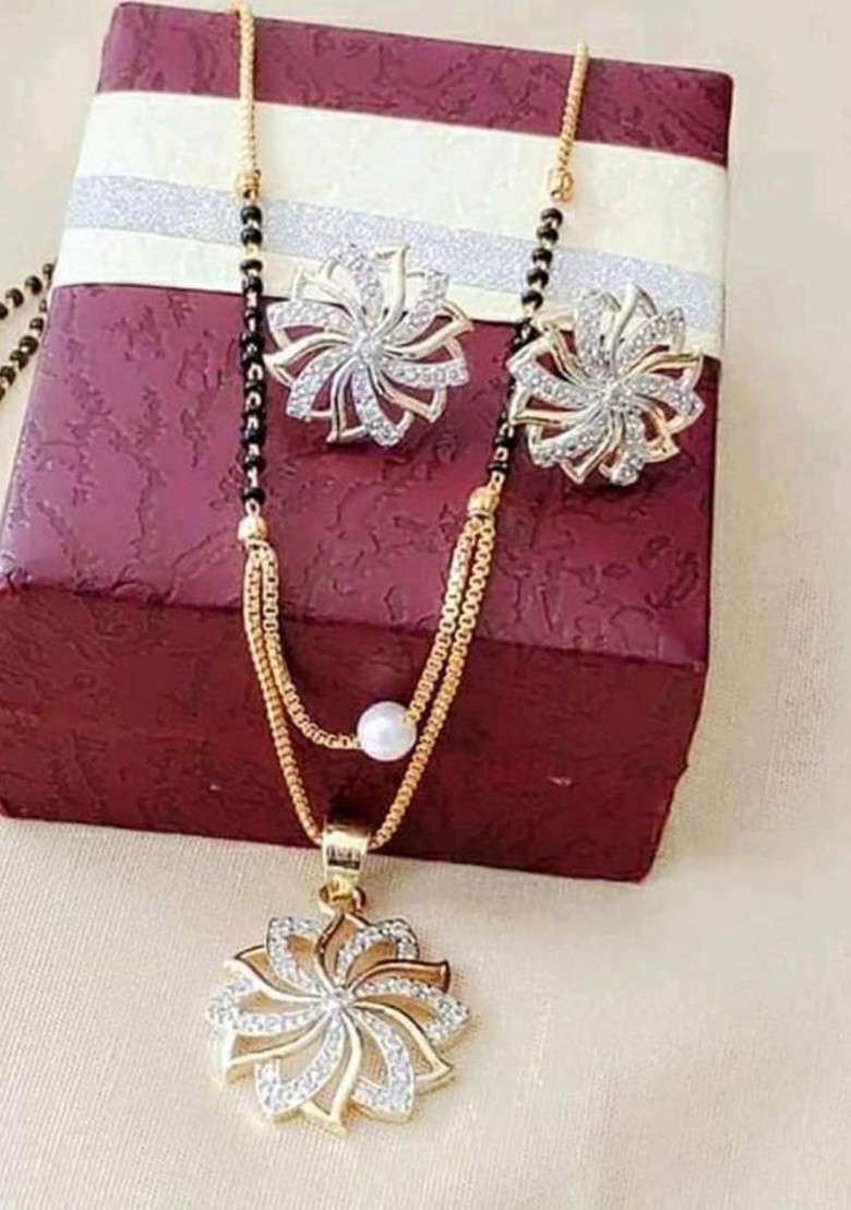 Gold Beaded Gold Plated Mangalsutra With Earrings - Indya