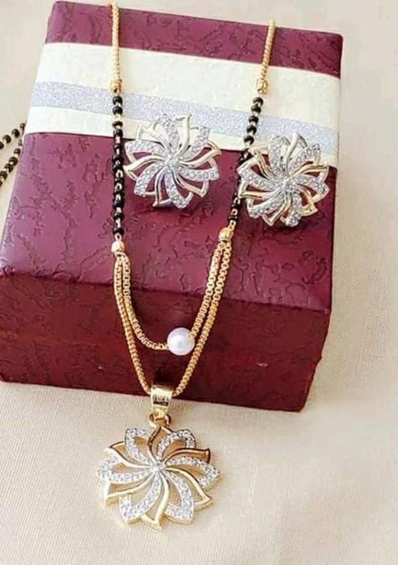 Gold Beaded Gold Plated Mangalsutra With Earrings