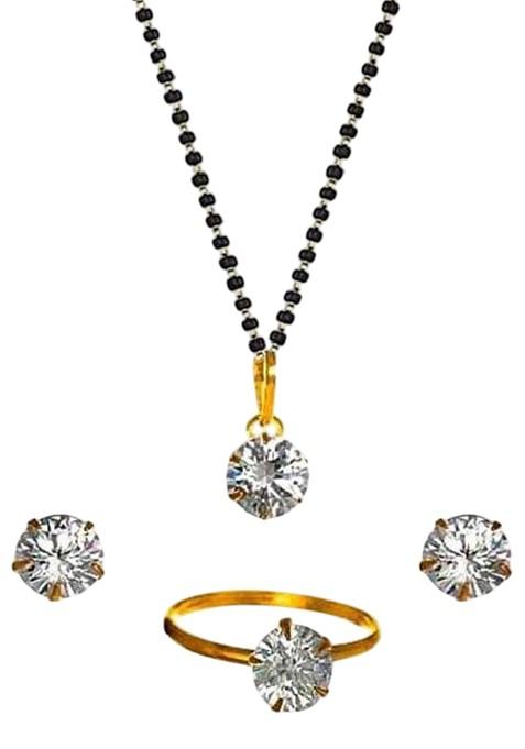 Gold Beaded Gold Plated Mangalsutra With Earrings And Ring