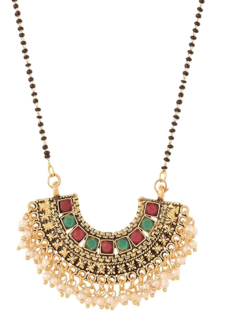 Gold Stone Studded Gold Plated Mangalsutra With Earrings