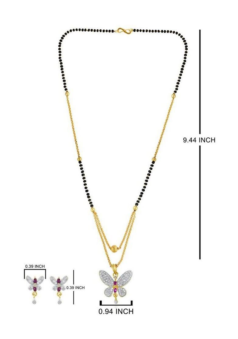 Silver Butterfly Gold Plated Mangalsutra With Earrings