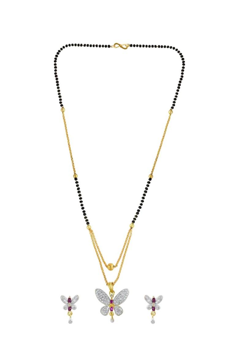 Silver Butterfly Gold Plated Mangalsutra With Earrings