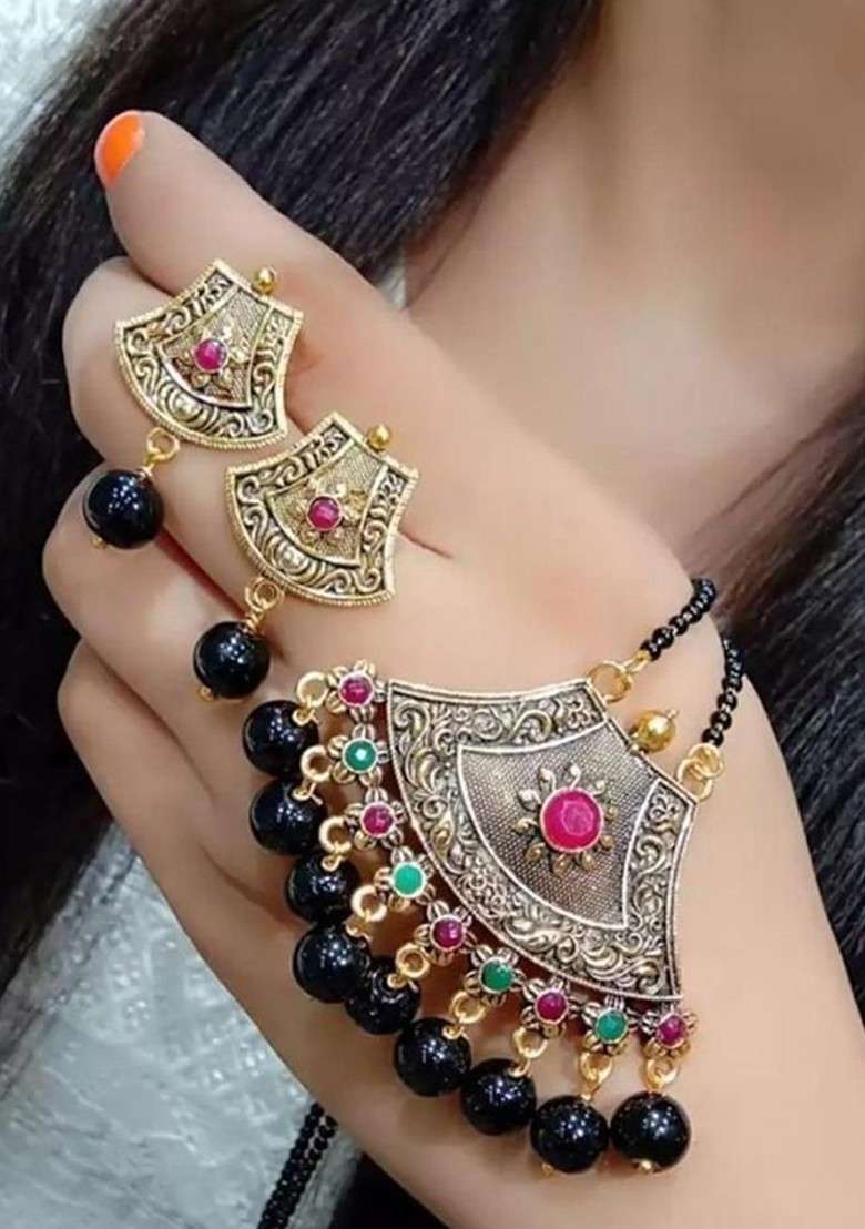 Black Beaded Gold Plated Mangalsutra - Indya