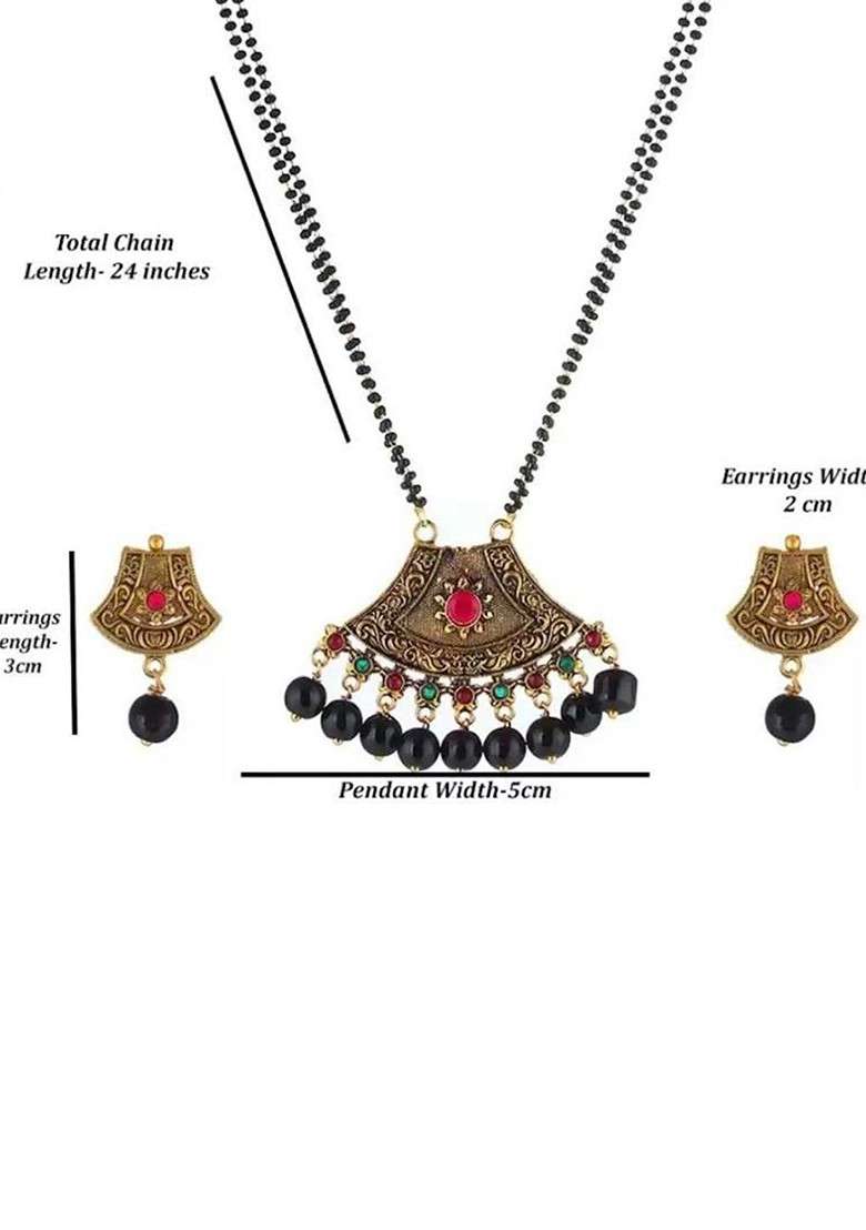 Black Beaded Gold Plated Mangalsutra - Indya