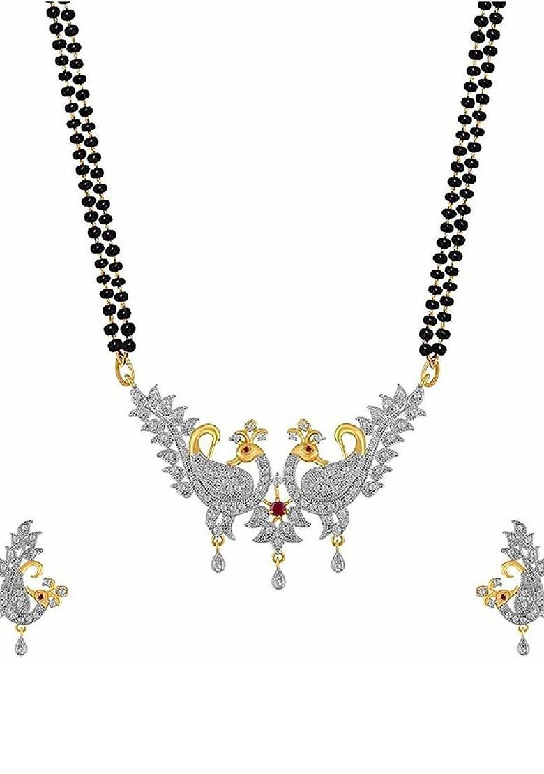 Gold Stone Studded Gold Plated Mangalsutra With Earrings