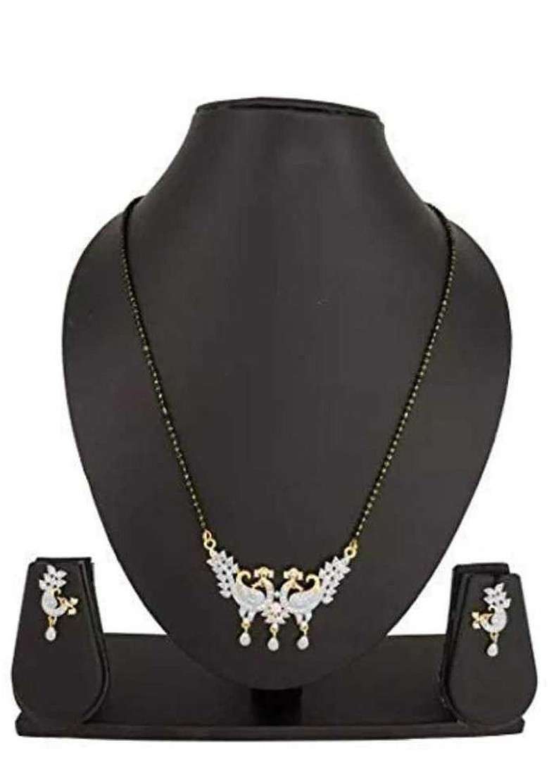 Gold Stone Studded Gold Plated Mangalsutra With Earrings - Indya
