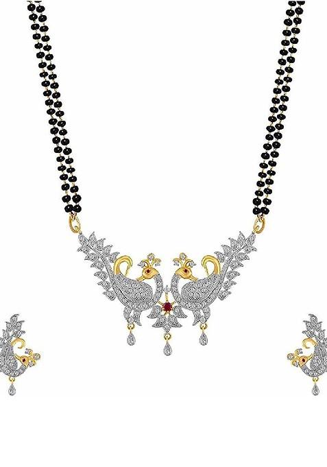 Gold Stone Studded Gold Plated Mangalsutra With Earrings