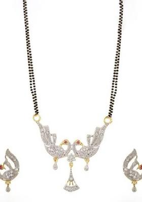 Black Beaded Gold Plated Mangalsutra With Earrings