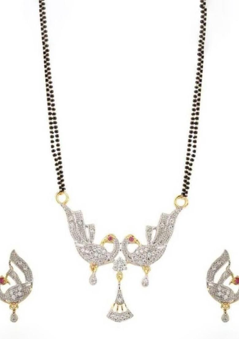 Black Beaded Gold Plated Mangalsutra With Earrings