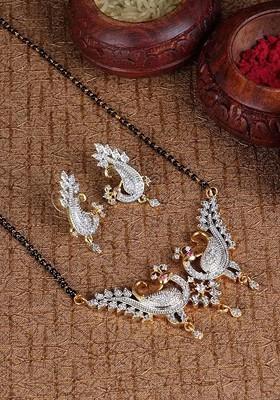 Gold Beaded Gold Plated Mangalsutra With Earrings