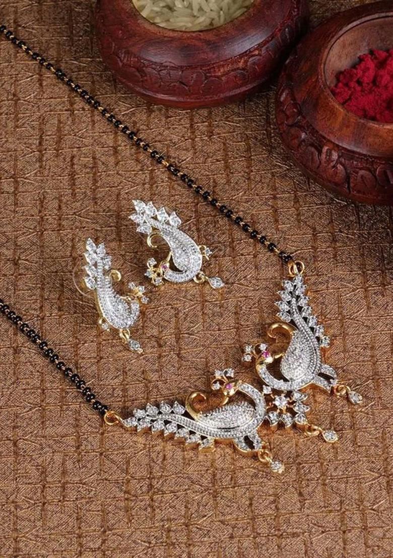 Gold Beaded Gold Plated Mangalsutra With Earrings