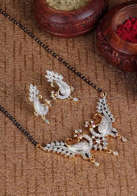 Gold Beaded Gold Plated Mangalsutra With Earrings