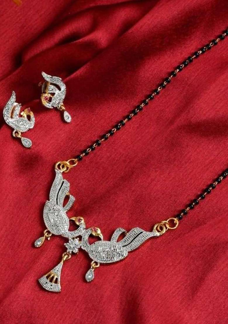 Gold Beaded Gold Plated Mangalsutra With Earrings - Indya
