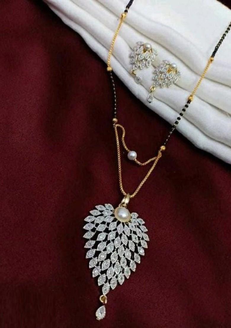 Gold Stone Studded Gold Plated Mangalsutra With Earrings