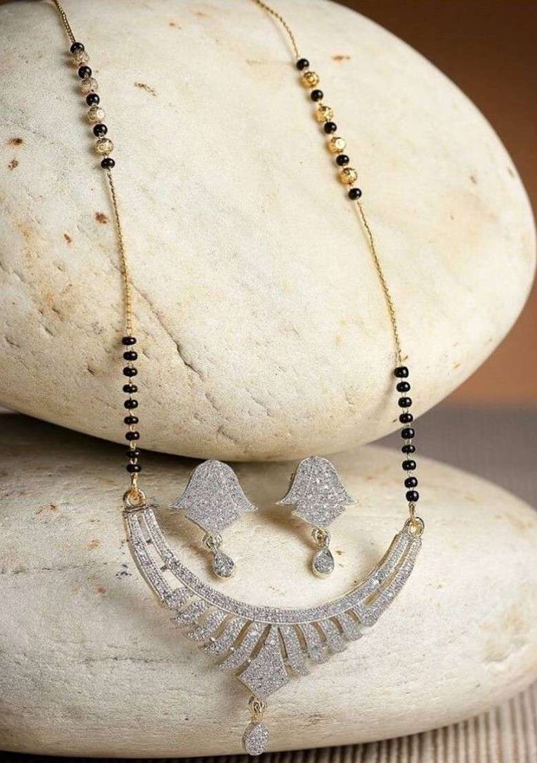 Gold Beaded Gold Plated Mangalsutra With Earrings - Indya