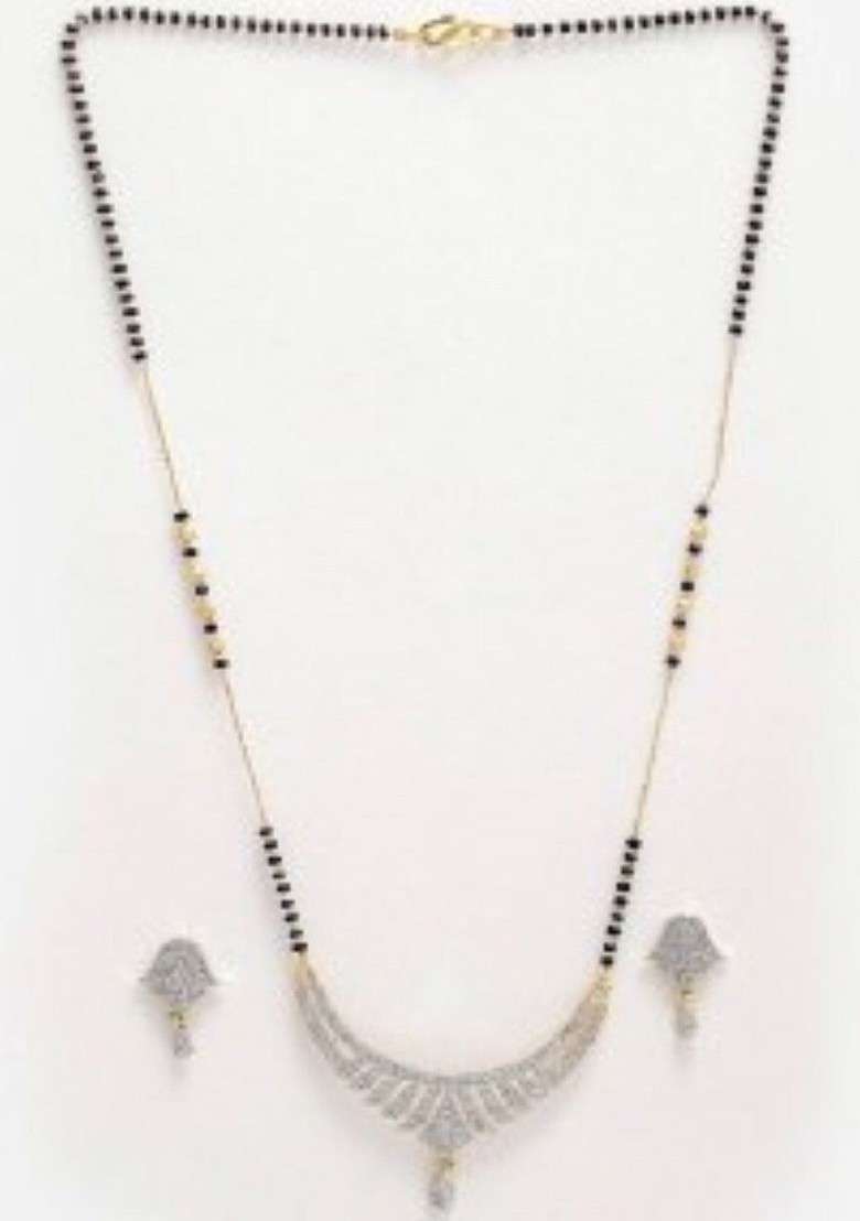 Gold Beaded Gold Plated Mangalsutra With Earrings - Indya