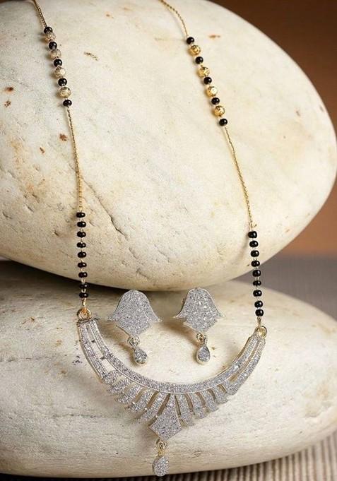 Gold Beaded Gold Plated Mangalsutra With Earrings