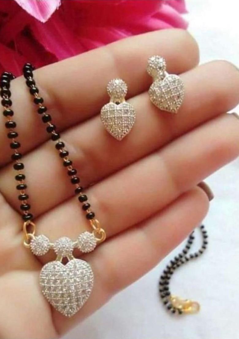 Gold Beaded Gold Plated Mangalsutra With Earrings