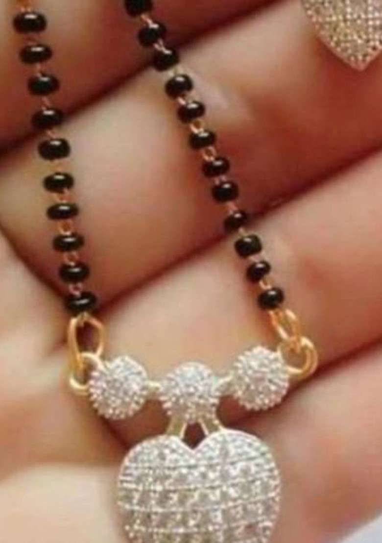 Gold Beaded Gold Plated Mangalsutra With Earrings - Indya