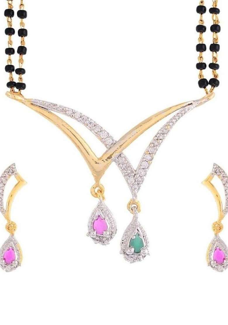 Gold Stone Studded Gold Plated Mangalsutra - Indya