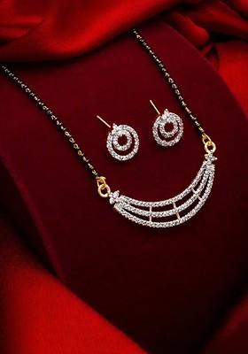Silver Beaded Gold Plated Mangalsutra With Earrings
