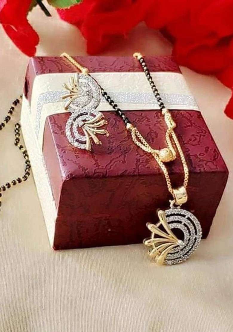 Gold Beaded Gold Plated Mangalsutra With Earrings - Indya