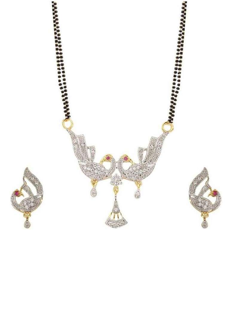 Silver Stone Studded Silver Plated Mangalsutra - Indya
