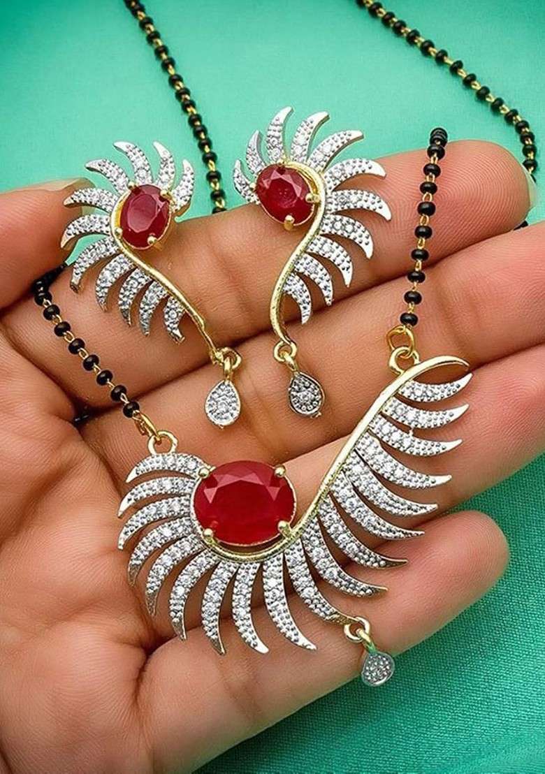 Gold Beaded Gold Plated Mangalsutra With Earrings - Indya