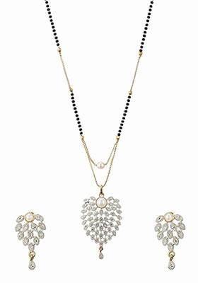 Silver Stone Studded Silver Plated Mangalsutra With Earrings