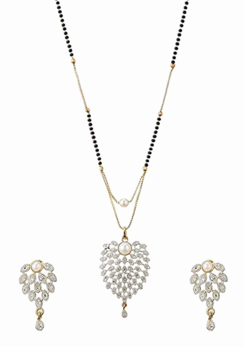Silver Stone Studded Silver Plated Mangalsutra With Earrings - Indya