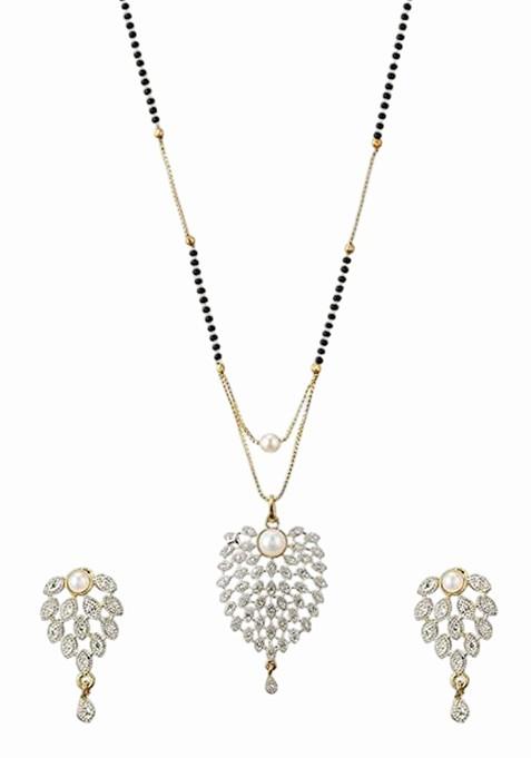 Silver Stone Studded Silver Plated Mangalsutra With Earrings