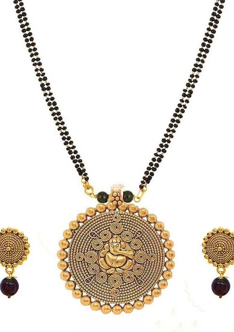 Gold Beaded Gold Plated Mangalsutra With Earrings