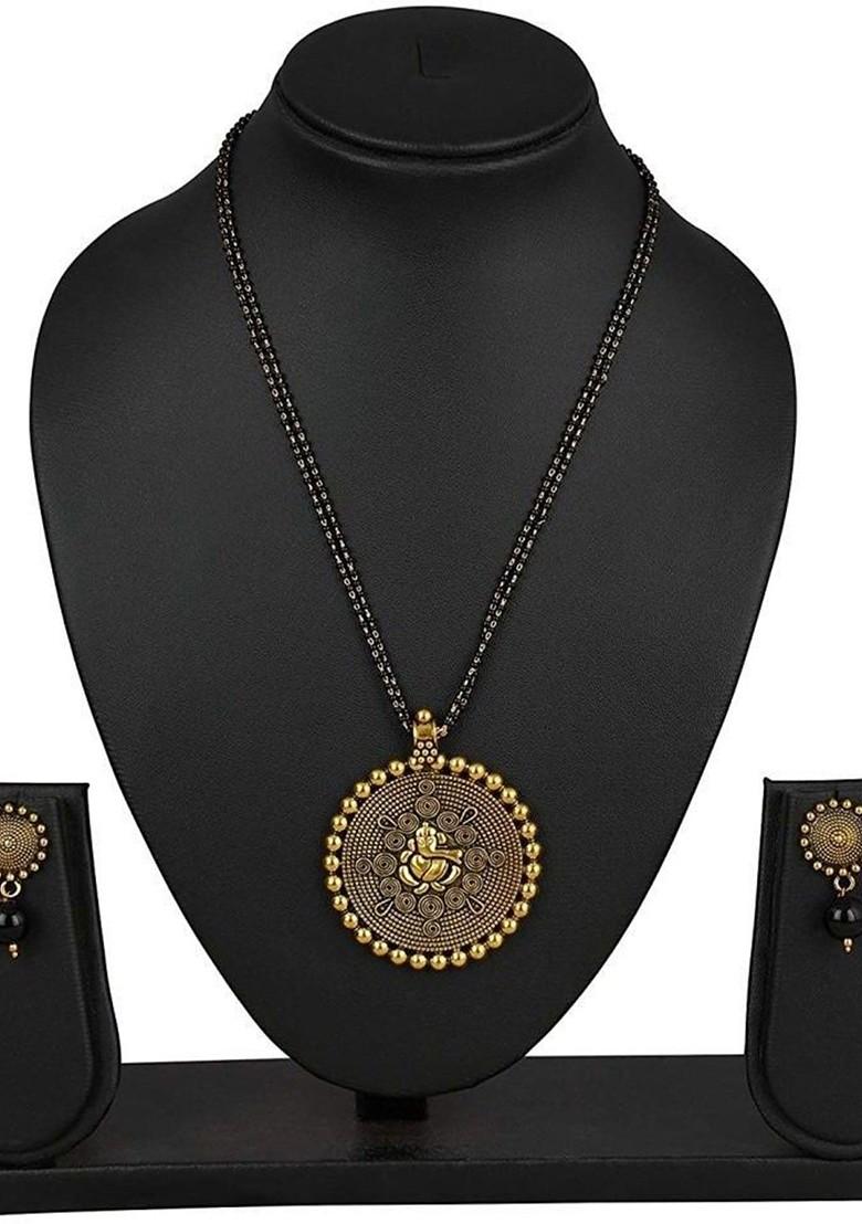 Gold Beaded Gold Plated Mangalsutra With Earrings