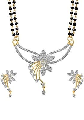 Silver Beaded Silver Plated Mangalsutra With Earrings