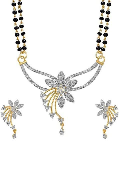 Silver Beaded Silver Plated Mangalsutra With Earrings