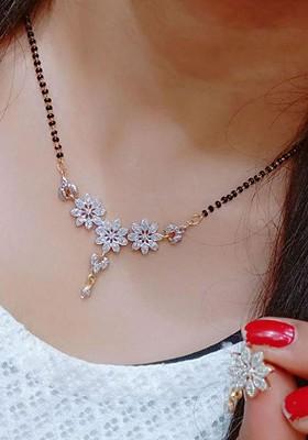 Gold Stone Studded Gold Plated Mangalsutra With Earrings