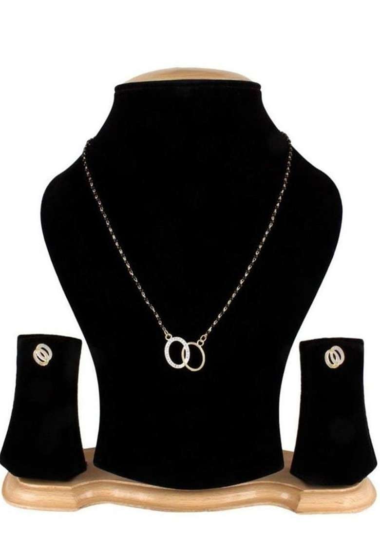 Gold Beaded Gold Plated Mangalsutra With Earrings - Indya