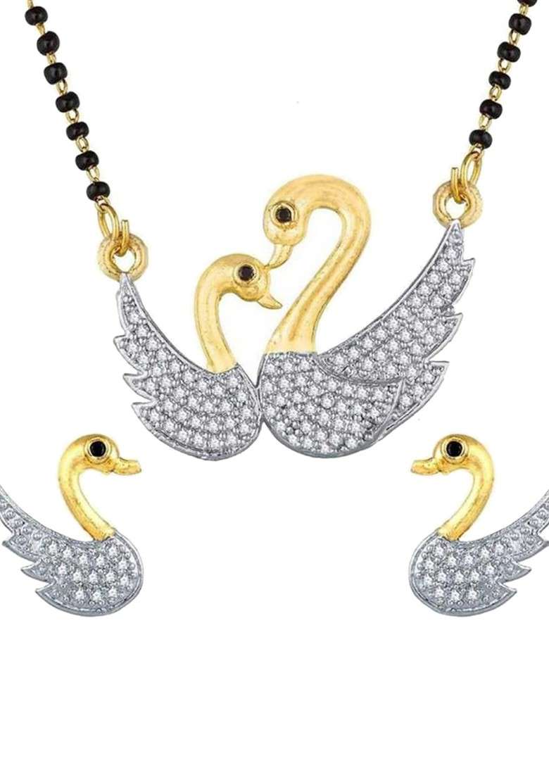 Gold Beaded Gold Plated Mangalsutra With Earrings - Indya