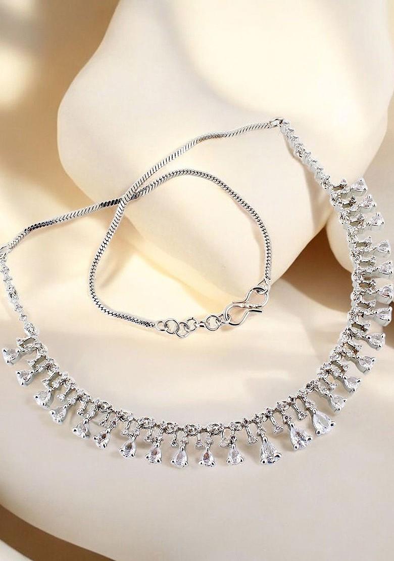 Silver American Diamond Silver Plated Necklace