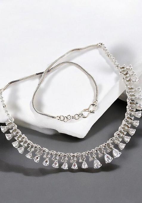 Silver American Diamond Silver Plated Necklace