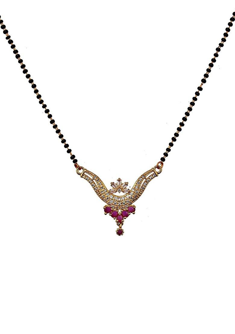 Magenta Studded Gold Plated Mangalsutra Set