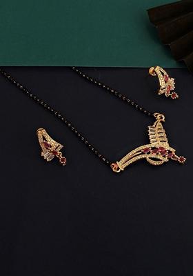Magenta Studded Gold Plated Mangalsutra Set