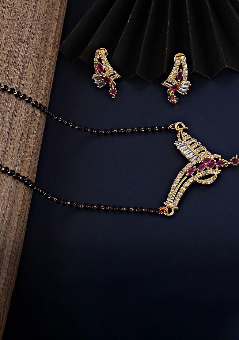 Magenta Studded Gold Plated Mangalsutra Set