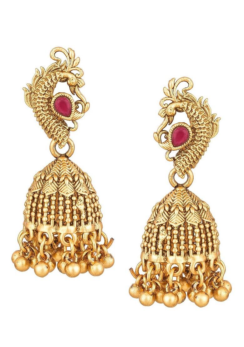 Gold Plated Stones Studded And Beads Beaded Temple Jewellery Set