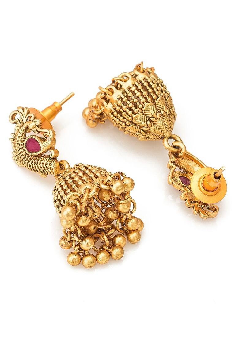 Gold Plated Stones Studded And Beads Beaded Temple Jewellery Set