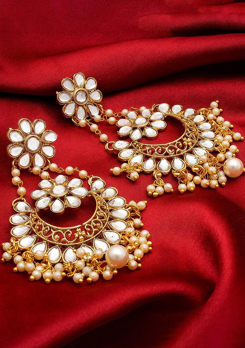 Gold Toned And White Contemporary Chandbalis Earrings