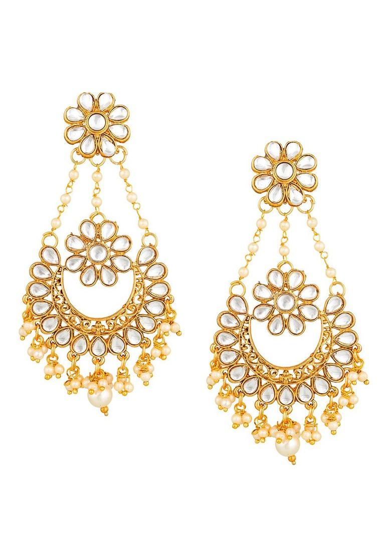 Gold Toned And White Contemporary Chandbalis Earrings