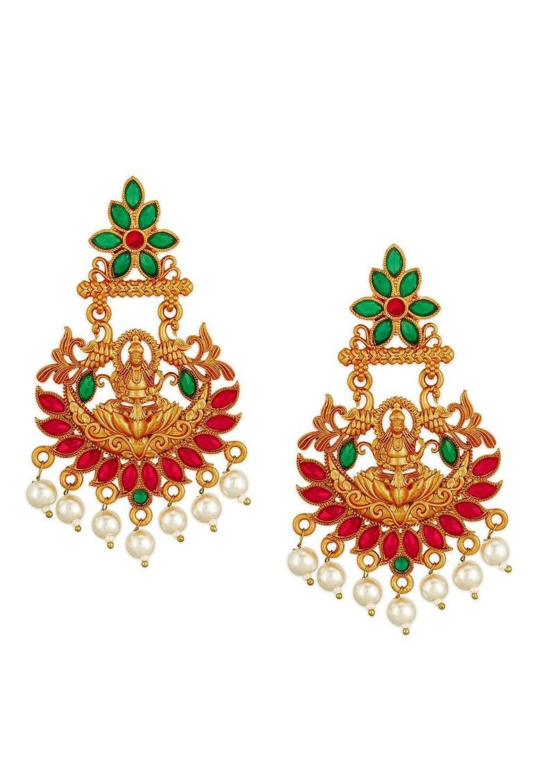 Gold Toned And Red Classic Chandbalis Earrings