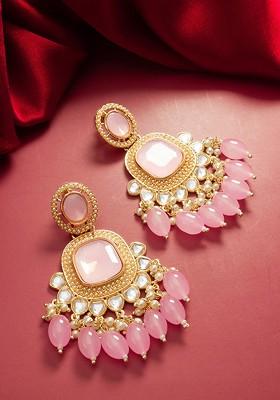 Gold Plated Kundan Studded And Pearl Beaded Chandbalis